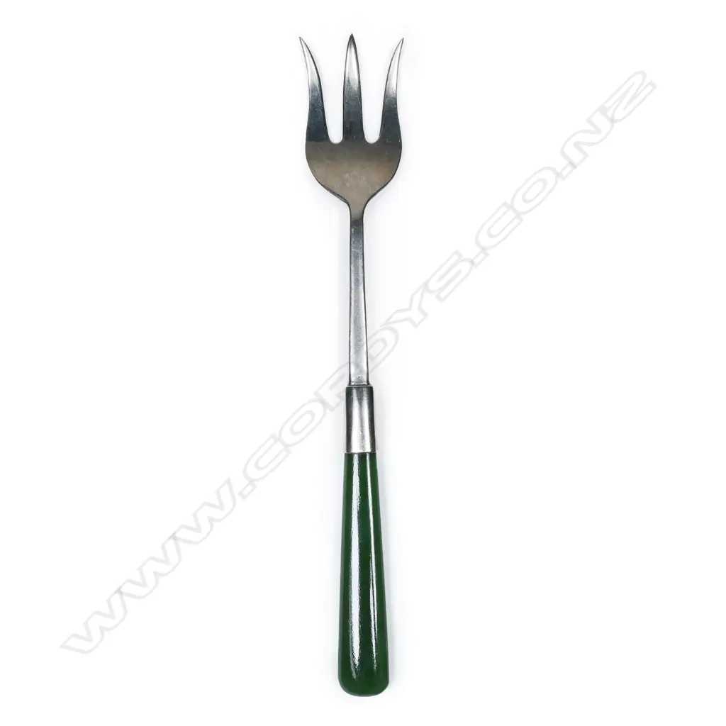 Frank Grady (Wellington) silver and greenstone bread fork, Image 1++